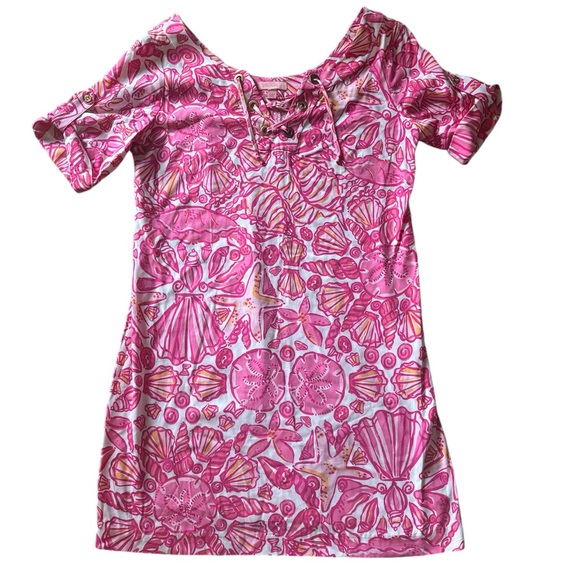 LILLY PULITZER Everett Dress-Hotty Pink Sailors Valentine-Lace Up Neck - Picture 2 of 6